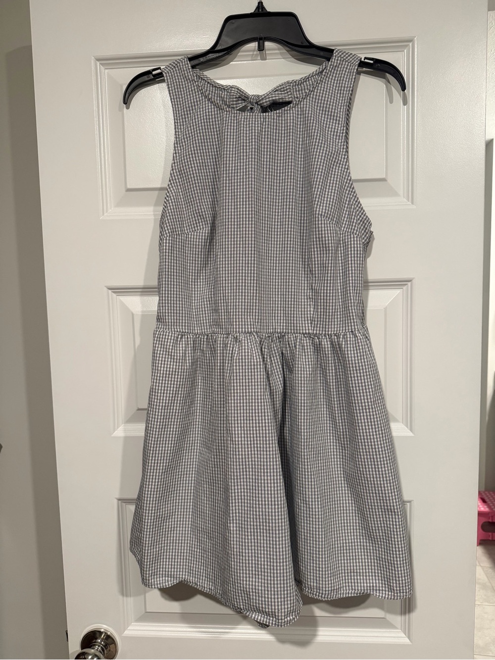American Eagle Gingham Tie-Back Romper in Light Gray and White Size Large